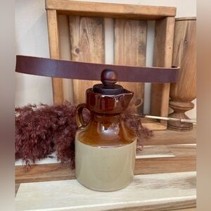 Vintage 70's Two-Tone Stoneware Oil & Vinegar Cruet With Cork Stopper